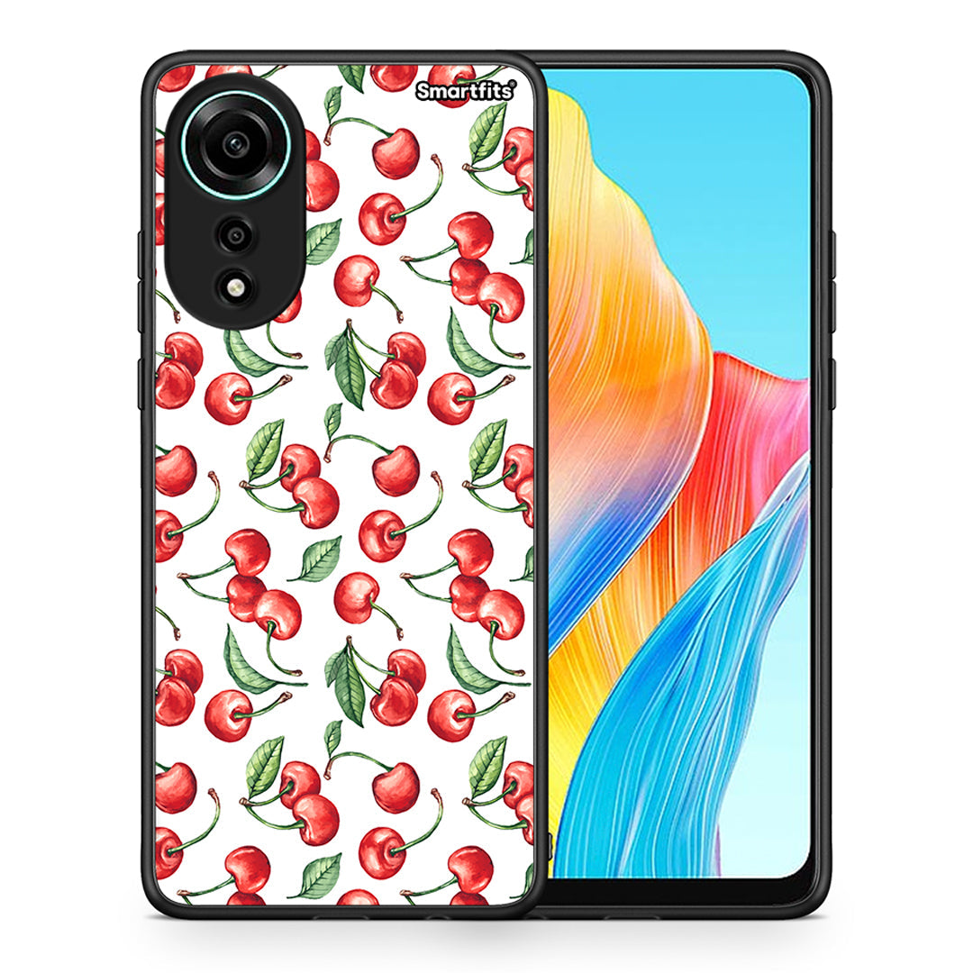 Θήκη Oppo A78 4G Cherry Summer από τη Smartfits με σχέδιο στο πίσω μέρος και μαύρο περίβλημα | Oppo A78 4G Cherry Summer case with colorful back and black bezels