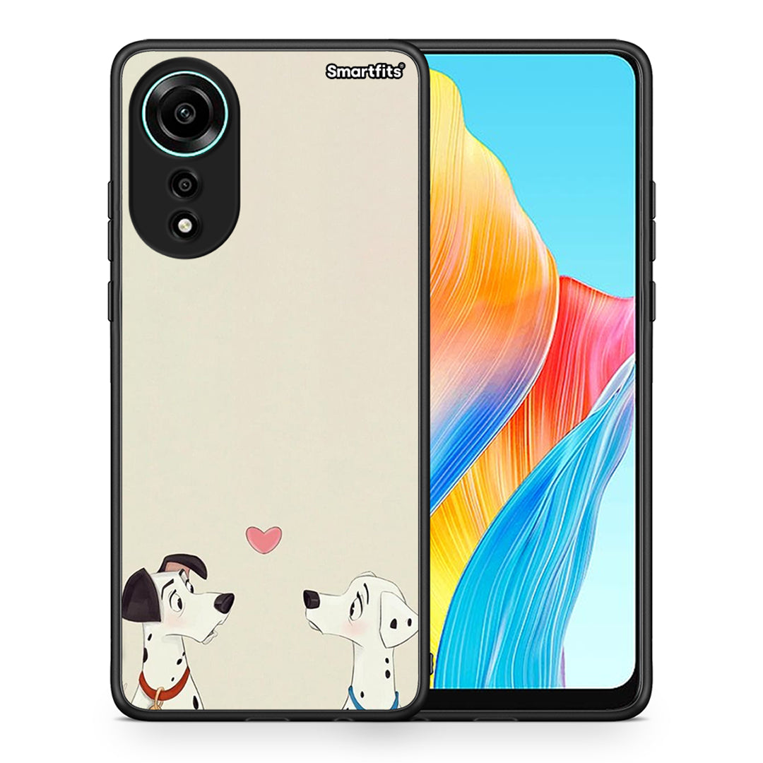 Θήκη Oppo A78 4G Dalmatians Love από τη Smartfits με σχέδιο στο πίσω μέρος και μαύρο περίβλημα | Oppo A78 4G Dalmatians Love case with colorful back and black bezels