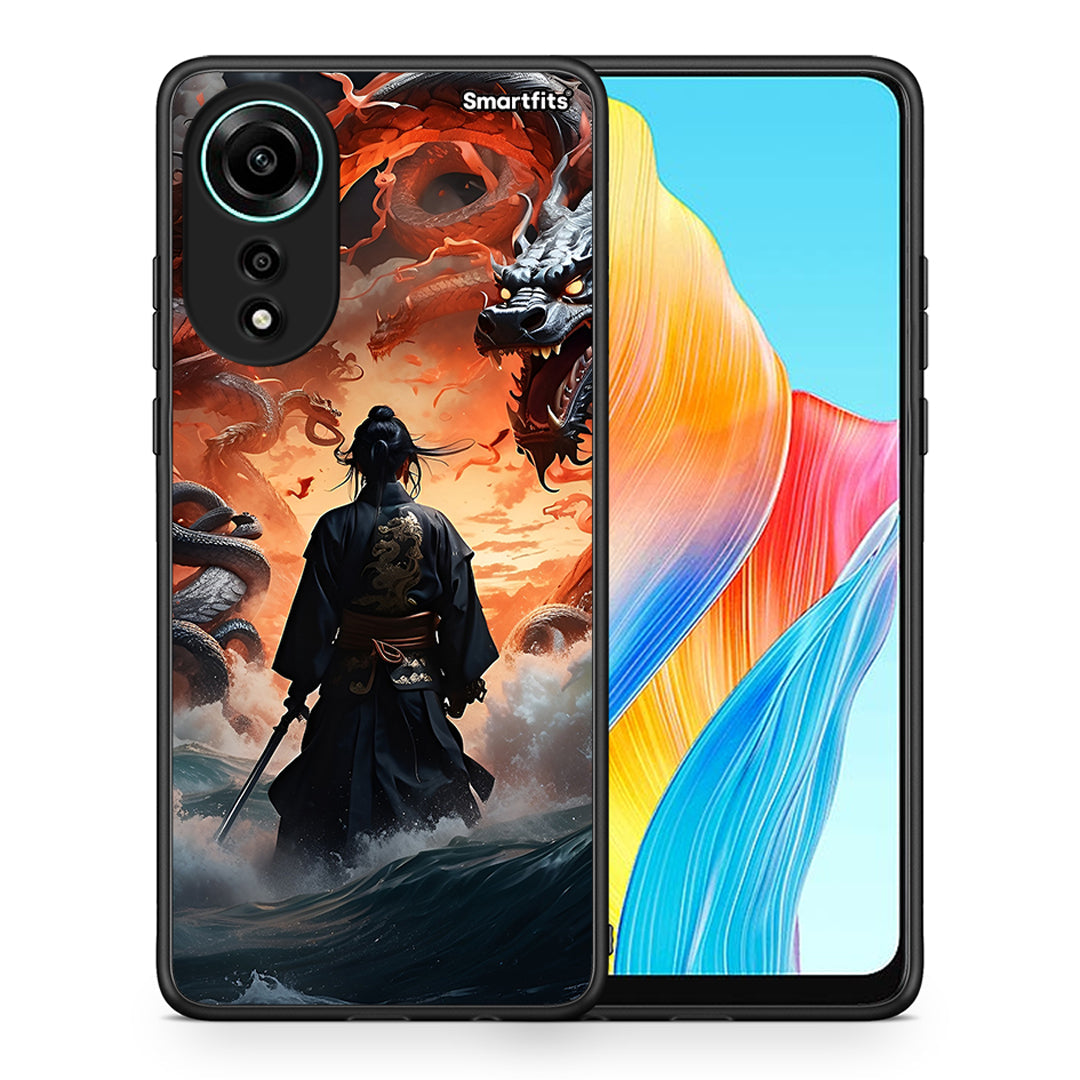 Θήκη Oppo A78 4G Dragons Fight από τη Smartfits με σχέδιο στο πίσω μέρος και μαύρο περίβλημα | Oppo A78 4G Dragons Fight case with colorful back and black bezels