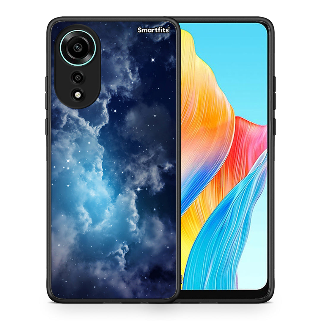 Θήκη Oppo A78 4G Blue Sky Galaxy από τη Smartfits με σχέδιο στο πίσω μέρος και μαύρο περίβλημα | Oppo A78 4G Blue Sky Galaxy case with colorful back and black bezels