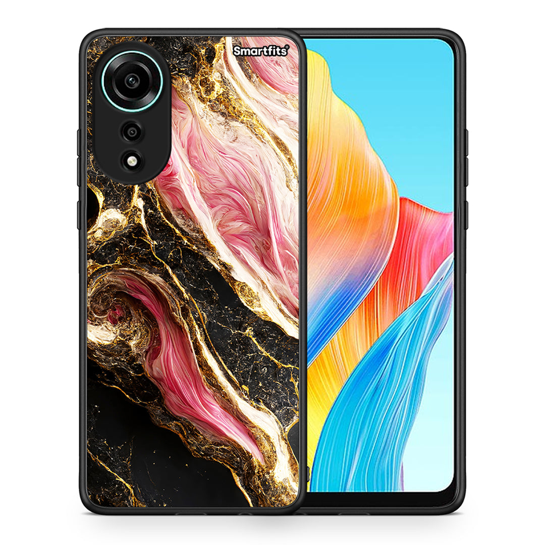 Θήκη Oppo A78 4G Glamorous Pink Marble από τη Smartfits με σχέδιο στο πίσω μέρος και μαύρο περίβλημα | Oppo A78 4G Glamorous Pink Marble case with colorful back and black bezels