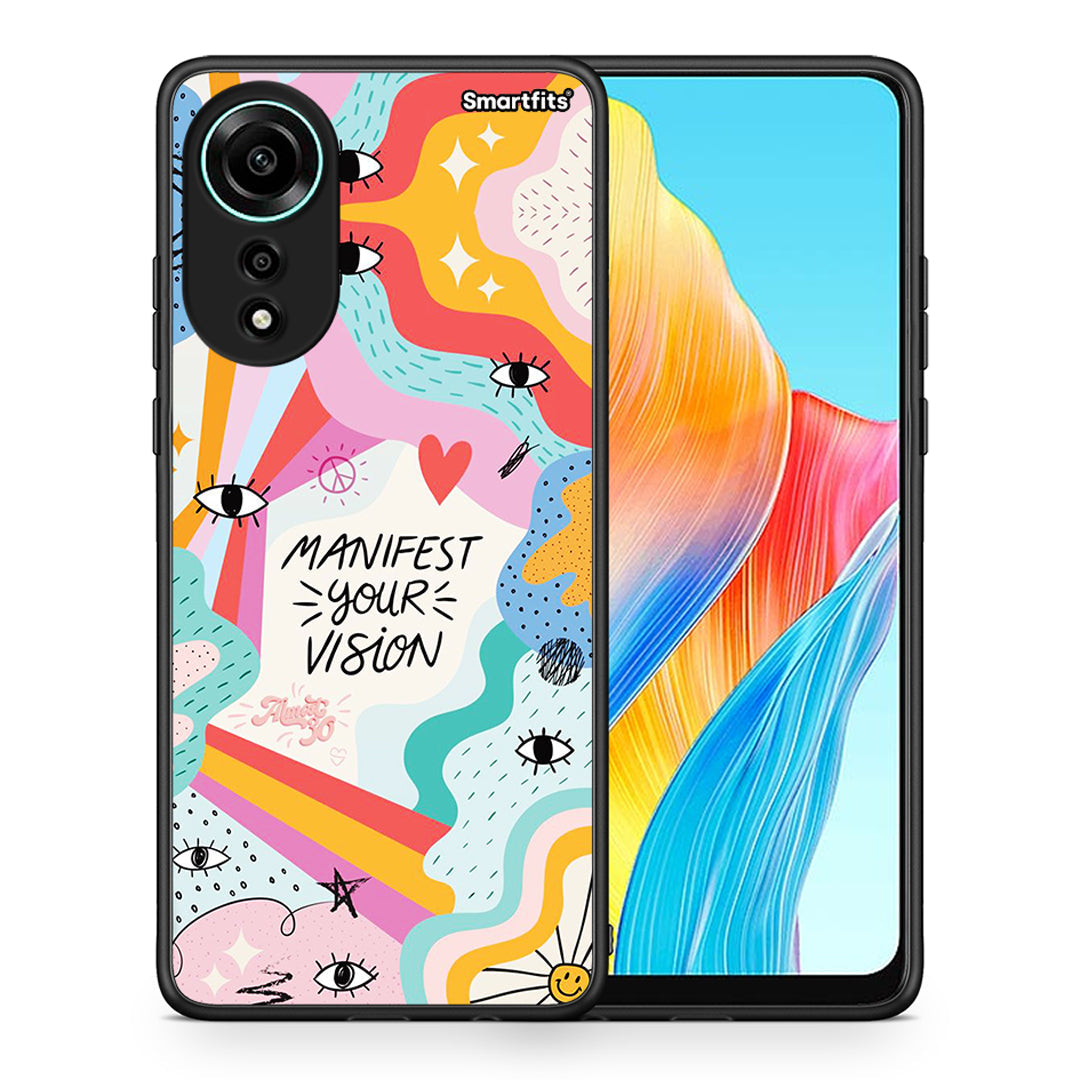 Θήκη Oppo A78 4G Manifest Your Vision από τη Smartfits με σχέδιο στο πίσω μέρος και μαύρο περίβλημα | Oppo A78 4G Manifest Your Vision case with colorful back and black bezels