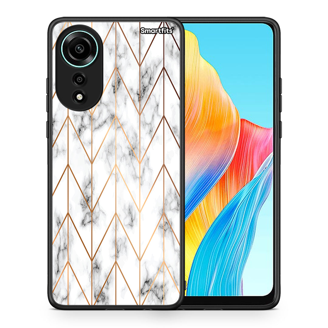 Θήκη Oppo A78 4G Gold Geometric Marble από τη Smartfits με σχέδιο στο πίσω μέρος και μαύρο περίβλημα | Oppo A78 4G Gold Geometric Marble case with colorful back and black bezels