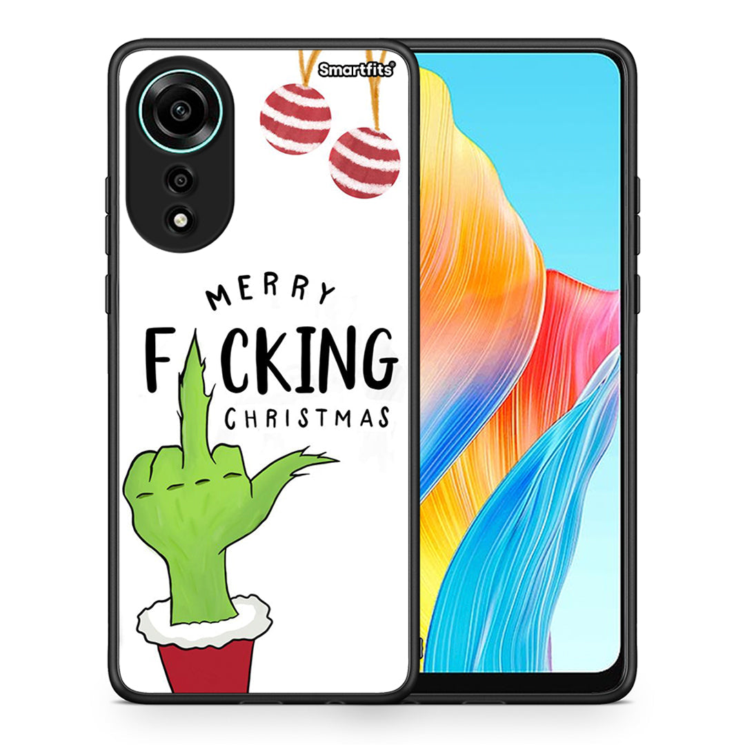 Θήκη Oppo A78 4G Merry F Xmas από τη Smartfits με σχέδιο στο πίσω μέρος και μαύρο περίβλημα | Oppo A78 4G Merry F Xmas case with colorful back and black bezels