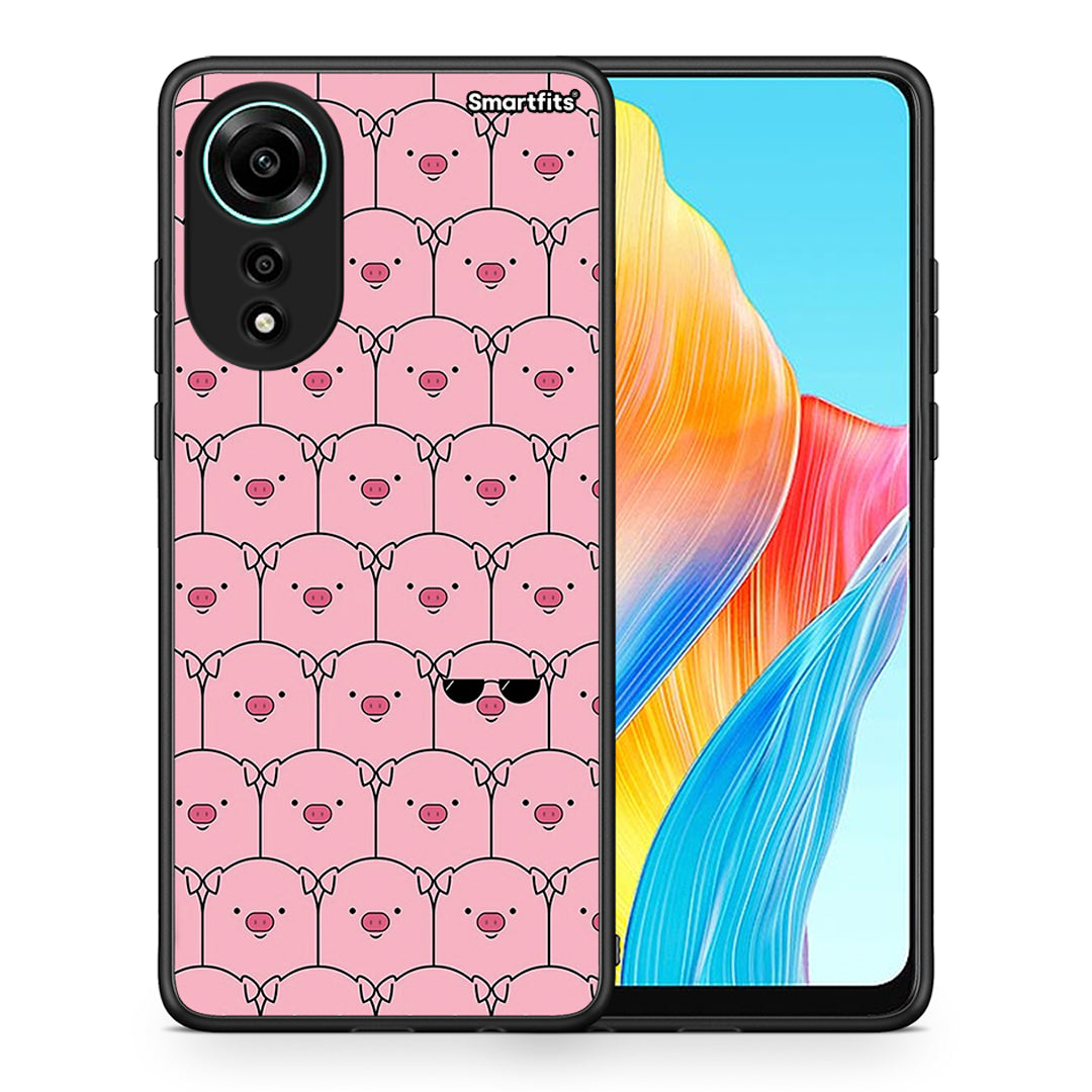 Θήκη Oppo A78 4G Pig Glasses από τη Smartfits με σχέδιο στο πίσω μέρος και μαύρο περίβλημα | Oppo A78 4G Pig Glasses case with colorful back and black bezels