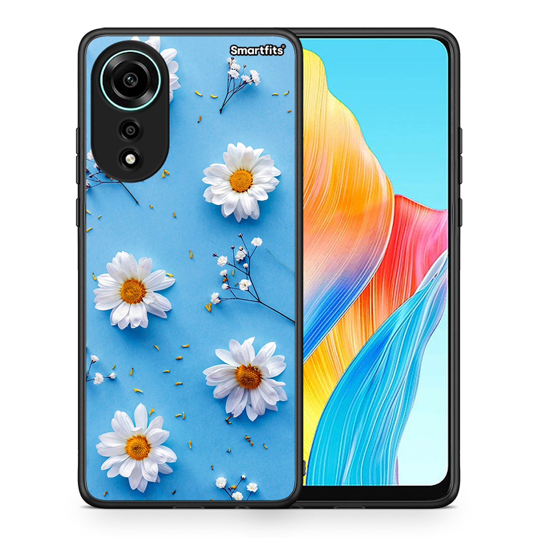 Θήκη Oppo A78 4G Real Daisies από τη Smartfits με σχέδιο στο πίσω μέρος και μαύρο περίβλημα | Oppo A78 4G Real Daisies case with colorful back and black bezels