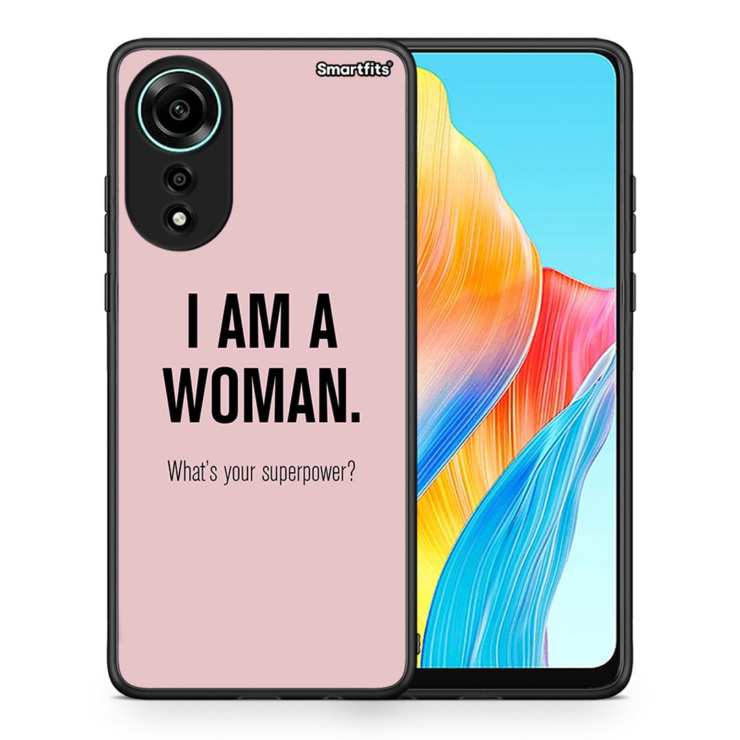 Θήκη Oppo A78 4G Superpower Woman από τη Smartfits με σχέδιο στο πίσω μέρος και μαύρο περίβλημα | Oppo A78 4G Superpower Woman case with colorful back and black bezels