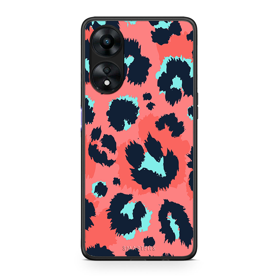 Θήκη Oppo A78 Animal Pink Leopard από τη Smartfits με σχέδιο στο πίσω μέρος και μαύρο περίβλημα | Oppo A78 Animal Pink Leopard Case with Colorful Back and Black Bezels