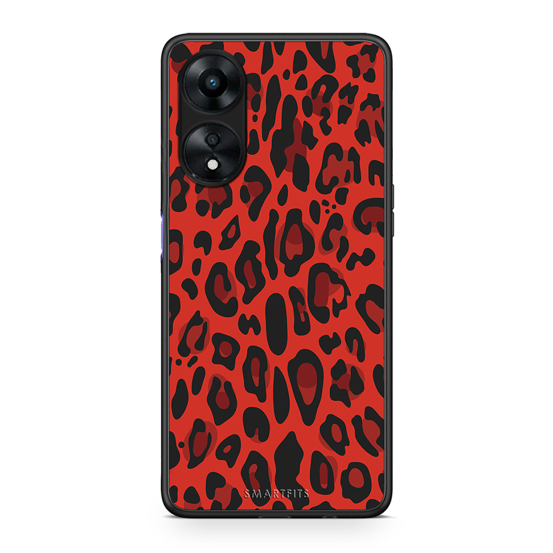 Θήκη Oppo A78 Animal Red Leopard από τη Smartfits με σχέδιο στο πίσω μέρος και μαύρο περίβλημα | Oppo A78 Animal Red Leopard Case with Colorful Back and Black Bezels