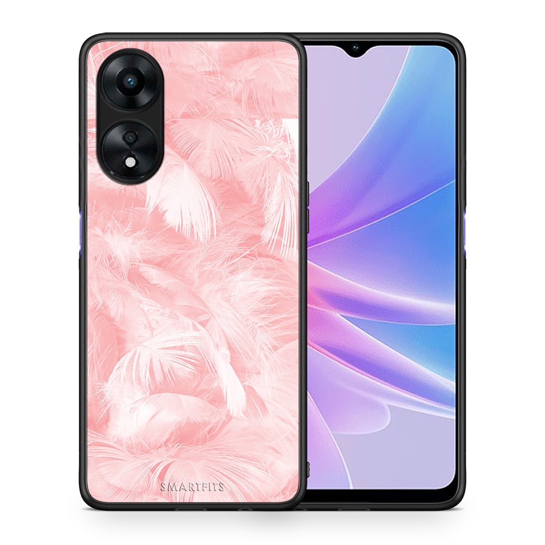 Θήκη Oppo A78 Boho Pink Feather από τη Smartfits με σχέδιο στο πίσω μέρος και μαύρο περίβλημα | Oppo A78 Boho Pink Feather Case with Colorful Back and Black Bezels