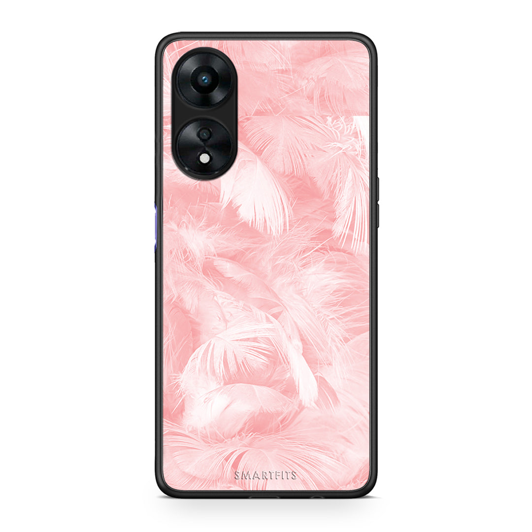 Θήκη Oppo A78 Boho Pink Feather από τη Smartfits με σχέδιο στο πίσω μέρος και μαύρο περίβλημα | Oppo A78 Boho Pink Feather Case with Colorful Back and Black Bezels