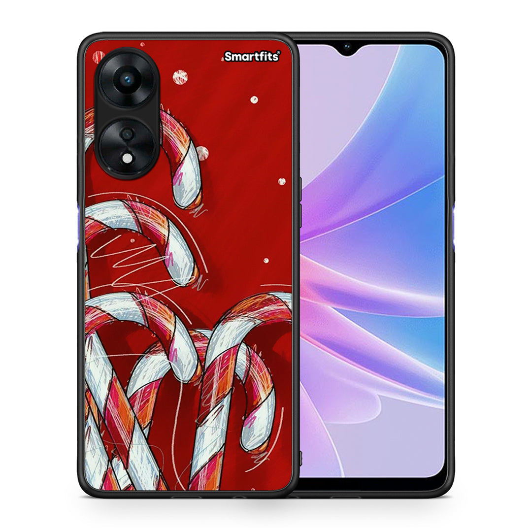 Θήκη Oppo A78 Candy Cane από τη Smartfits με σχέδιο στο πίσω μέρος και μαύρο περίβλημα | Oppo A78 Candy Cane Case with Colorful Back and Black Bezels