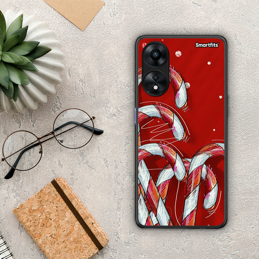 Θήκη Oppo A78 Candy Cane από τη Smartfits με σχέδιο στο πίσω μέρος και μαύρο περίβλημα | Oppo A78 Candy Cane Case with Colorful Back and Black Bezels