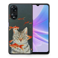 Thumbnail for Θήκη Oppo A78 Cat Goldfish από τη Smartfits με σχέδιο στο πίσω μέρος και μαύρο περίβλημα | Oppo A78 Cat Goldfish Case with Colorful Back and Black Bezels