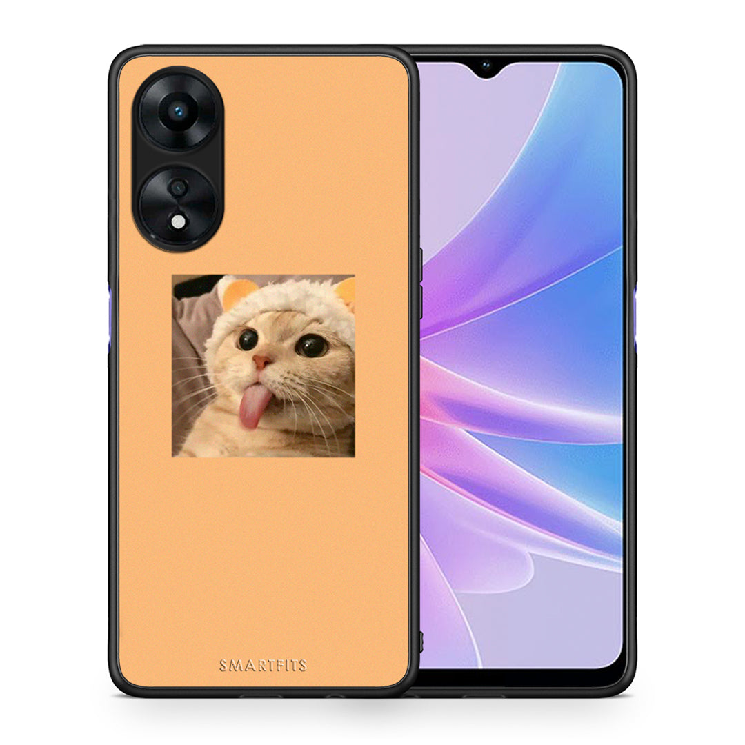 Θήκη Oppo A78 Cat Tongue από τη Smartfits με σχέδιο στο πίσω μέρος και μαύρο περίβλημα | Oppo A78 Cat Tongue Case with Colorful Back and Black Bezels