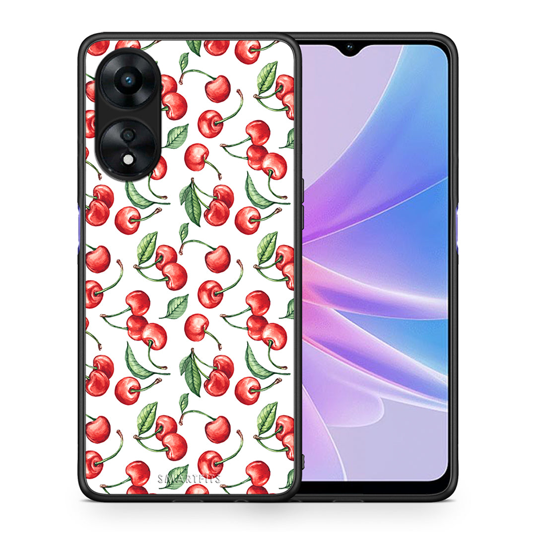 Θήκη Oppo A78 Cherry Summer από τη Smartfits με σχέδιο στο πίσω μέρος και μαύρο περίβλημα | Oppo A78 Cherry Summer Case with Colorful Back and Black Bezels