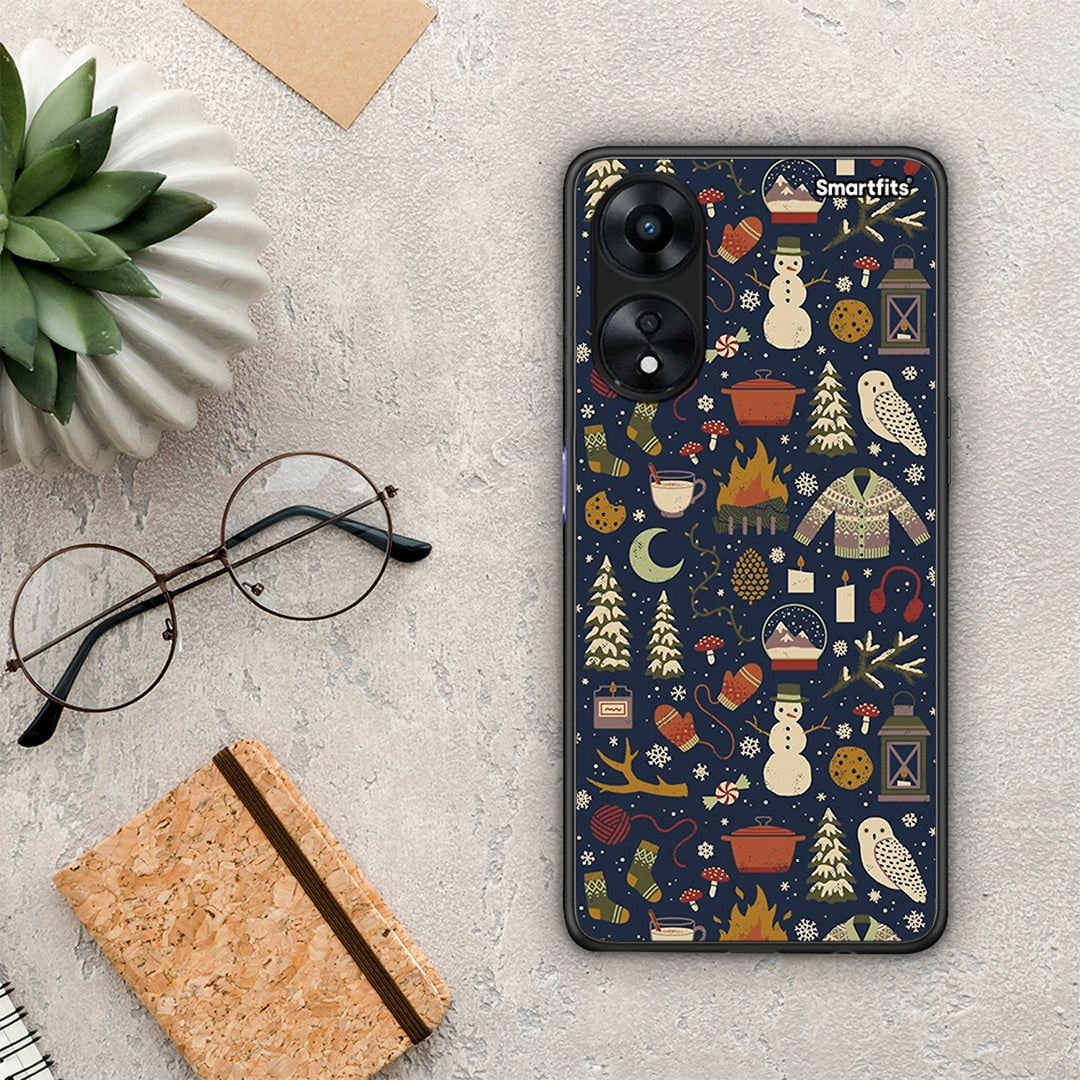 Θήκη Oppo A78 Christmas Elements από τη Smartfits με σχέδιο στο πίσω μέρος και μαύρο περίβλημα | Oppo A78 Christmas Elements Case with Colorful Back and Black Bezels