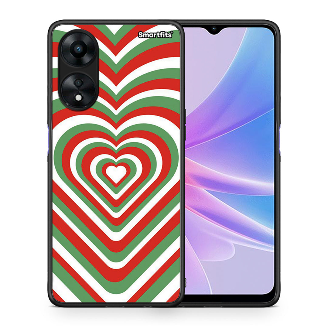 Θήκη Oppo A78 Christmas Hearts από τη Smartfits με σχέδιο στο πίσω μέρος και μαύρο περίβλημα | Oppo A78 Christmas Hearts Case with Colorful Back and Black Bezels