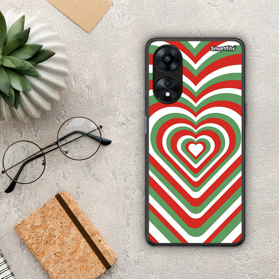 Θήκη Oppo A78 Christmas Hearts από τη Smartfits με σχέδιο στο πίσω μέρος και μαύρο περίβλημα | Oppo A78 Christmas Hearts Case with Colorful Back and Black Bezels