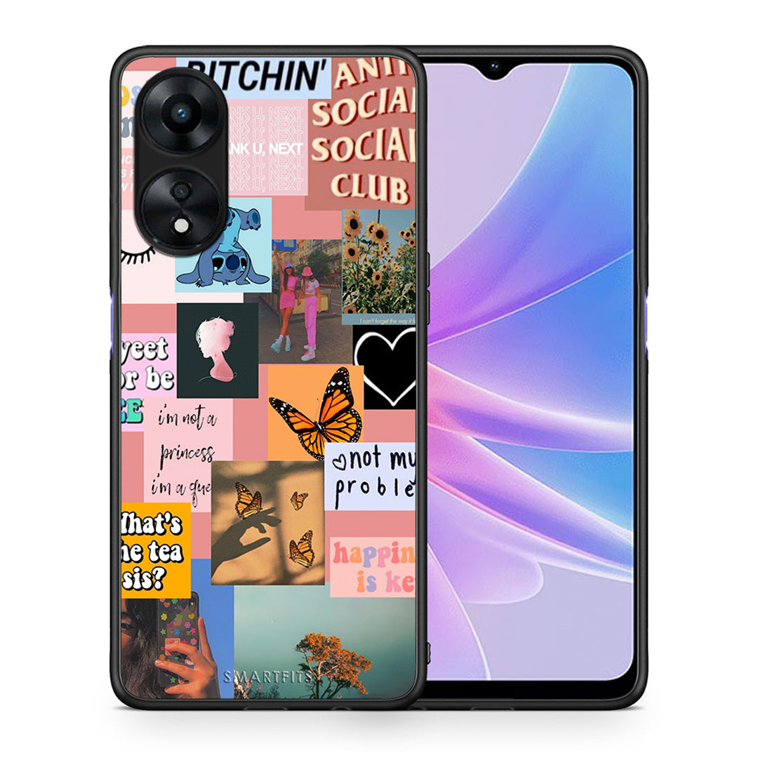 Θήκη Oppo A78 Collage Bitchin από τη Smartfits με σχέδιο στο πίσω μέρος και μαύρο περίβλημα | Oppo A78 Collage Bitchin Case with Colorful Back and Black Bezels