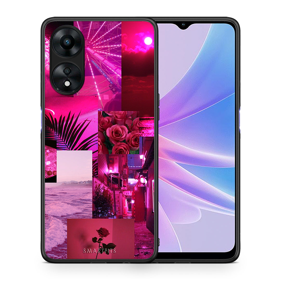 Θήκη Oppo A78 Collage Red Roses από τη Smartfits με σχέδιο στο πίσω μέρος και μαύρο περίβλημα | Oppo A78 Collage Red Roses Case with Colorful Back and Black Bezels