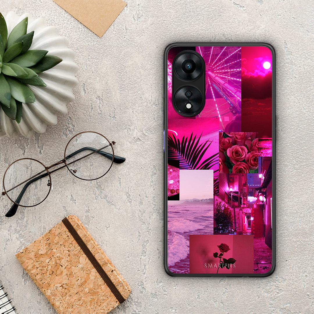 Θήκη Oppo A78 Collage Red Roses από τη Smartfits με σχέδιο στο πίσω μέρος και μαύρο περίβλημα | Oppo A78 Collage Red Roses Case with Colorful Back and Black Bezels