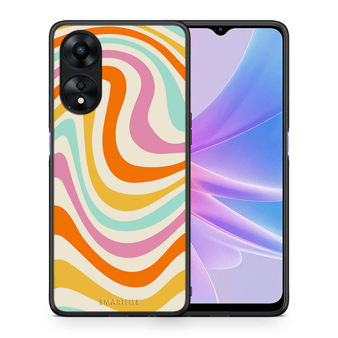 Θήκη Oppo A78 Colourful Waves από τη Smartfits με σχέδιο στο πίσω μέρος και μαύρο περίβλημα | Oppo A78 Colourful Waves Case with Colorful Back and Black Bezels