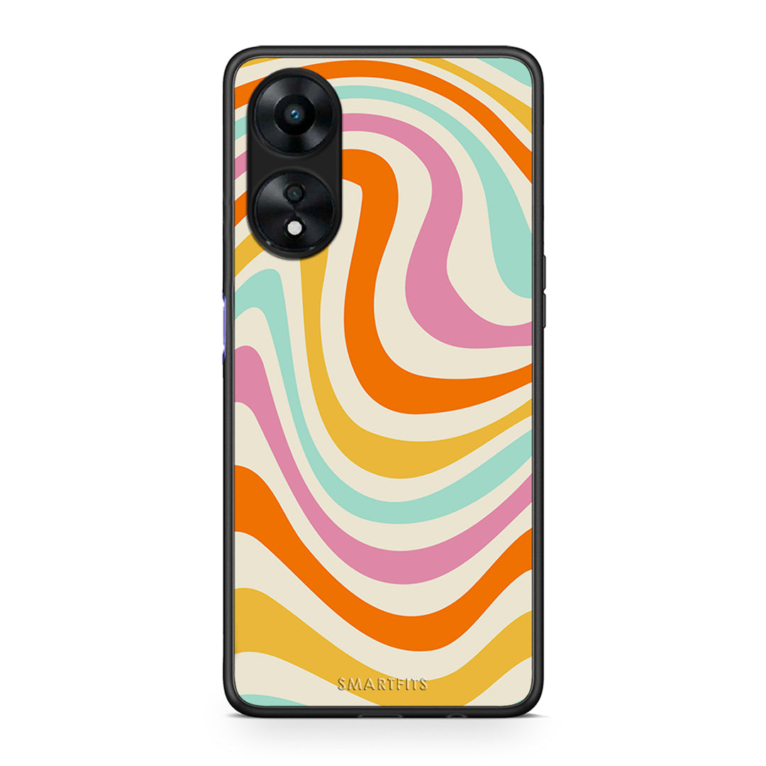 Θήκη Oppo A78 Colourful Waves από τη Smartfits με σχέδιο στο πίσω μέρος και μαύρο περίβλημα | Oppo A78 Colourful Waves Case with Colorful Back and Black Bezels