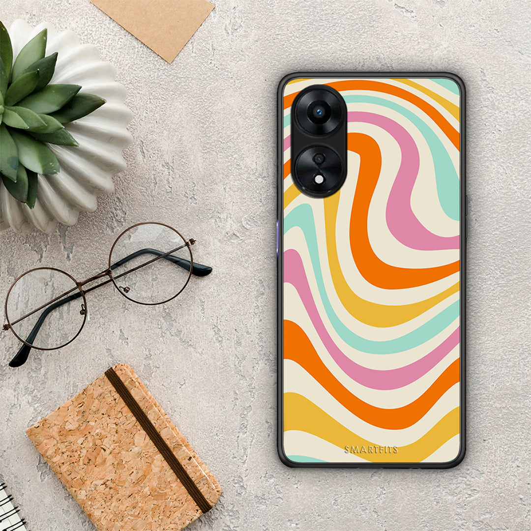 Θήκη Oppo A78 Colourful Waves από τη Smartfits με σχέδιο στο πίσω μέρος και μαύρο περίβλημα | Oppo A78 Colourful Waves Case with Colorful Back and Black Bezels