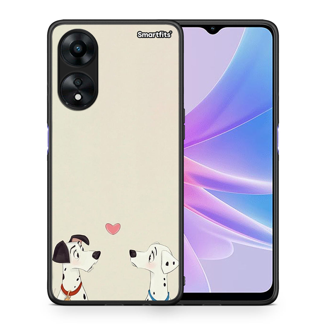 Θήκη Oppo A78 Dalmatians Love από τη Smartfits με σχέδιο στο πίσω μέρος και μαύρο περίβλημα | Oppo A78 Dalmatians Love Case with Colorful Back and Black Bezels