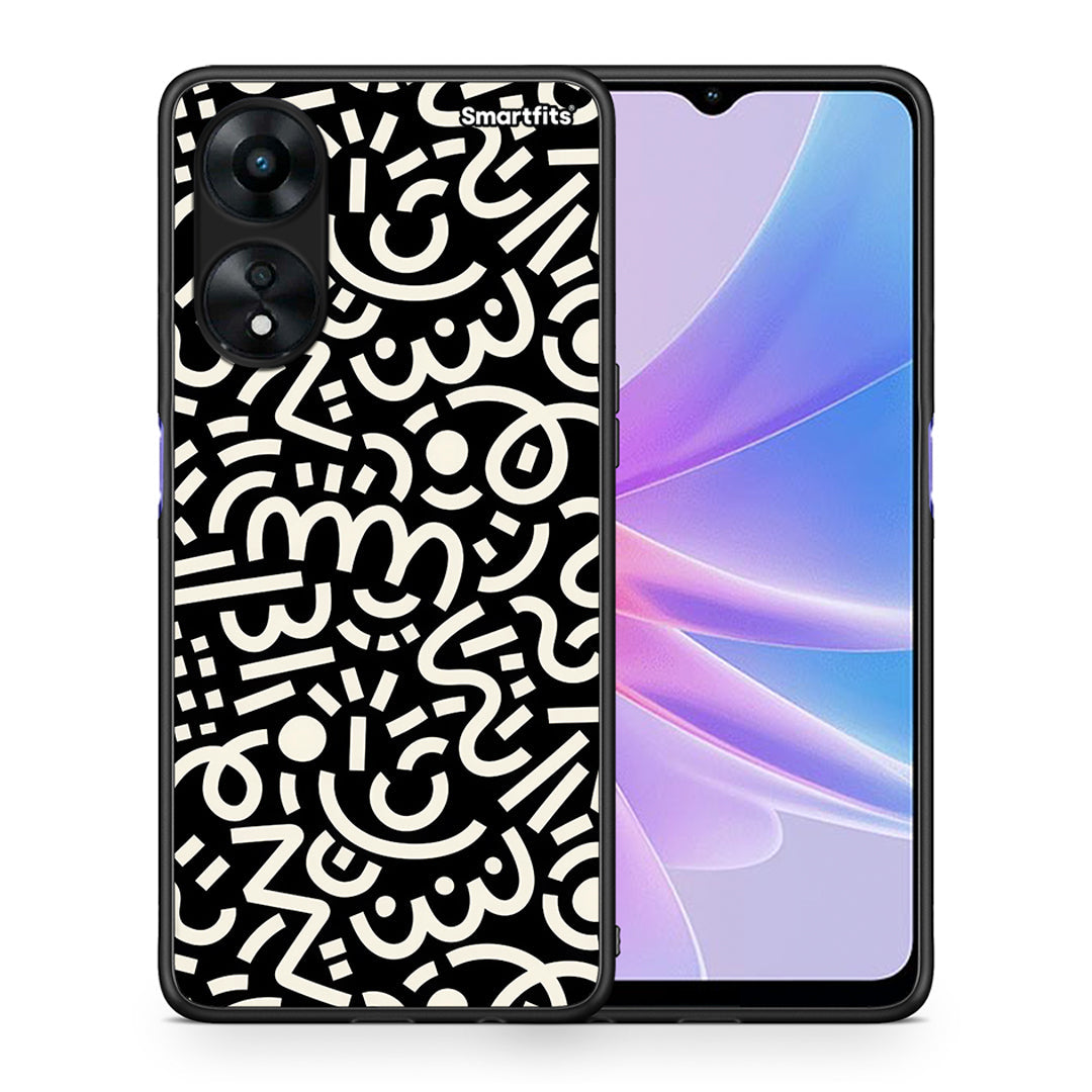 Θήκη Oppo A78 Doodle Art από τη Smartfits με σχέδιο στο πίσω μέρος και μαύρο περίβλημα | Oppo A78 Doodle Art Case with Colorful Back and Black Bezels