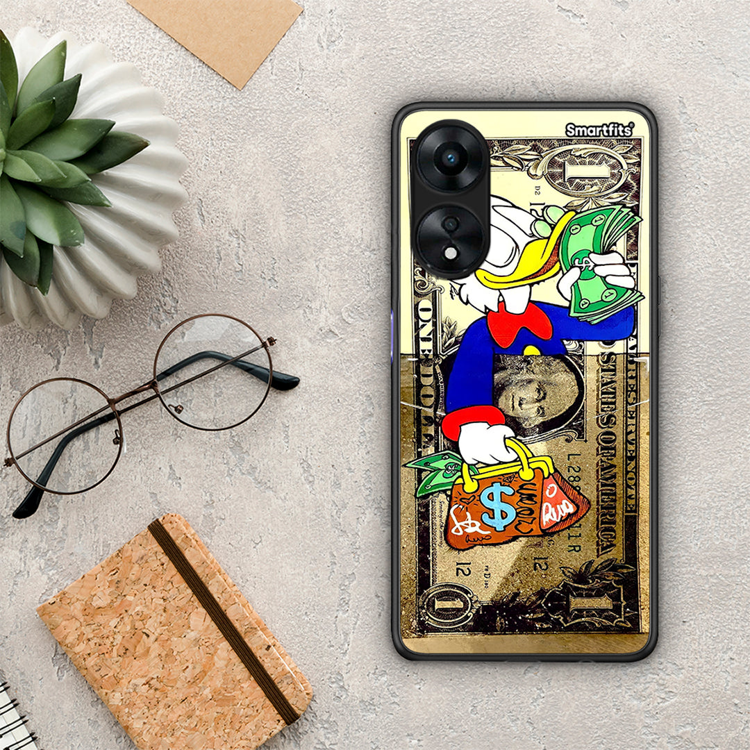 Θήκη Oppo A78 Duck Money από τη Smartfits με σχέδιο στο πίσω μέρος και μαύρο περίβλημα | Oppo A78 Duck Money Case with Colorful Back and Black Bezels