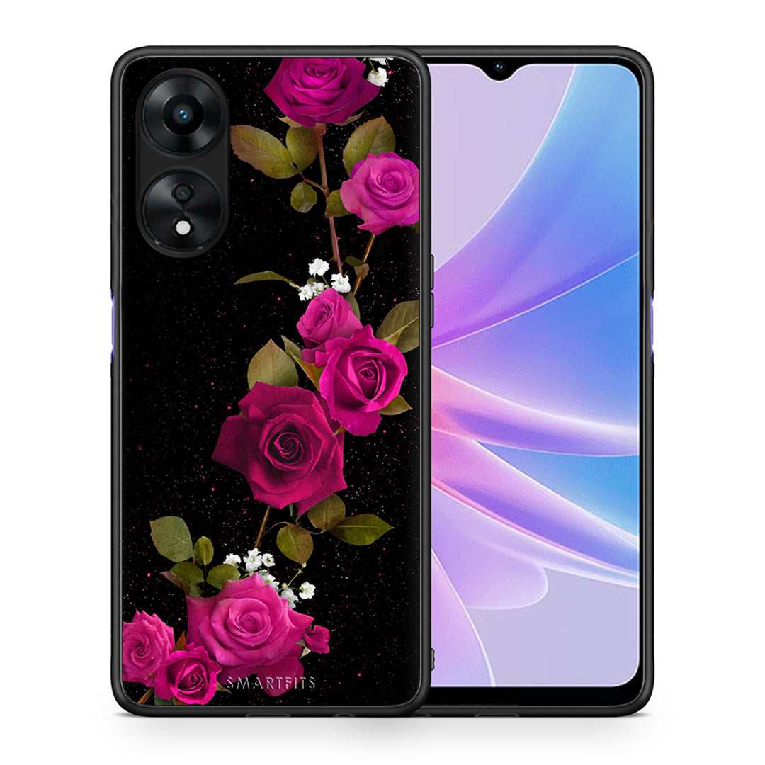 Θήκη Oppo A78 Flower Red Roses από τη Smartfits με σχέδιο στο πίσω μέρος και μαύρο περίβλημα | Oppo A78 Flower Red Roses Case with Colorful Back and Black Bezels