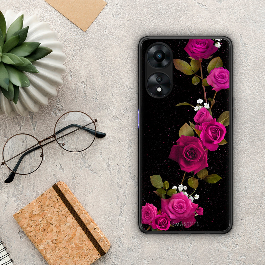 Θήκη Oppo A78 Flower Red Roses από τη Smartfits με σχέδιο στο πίσω μέρος και μαύρο περίβλημα | Oppo A78 Flower Red Roses Case with Colorful Back and Black Bezels