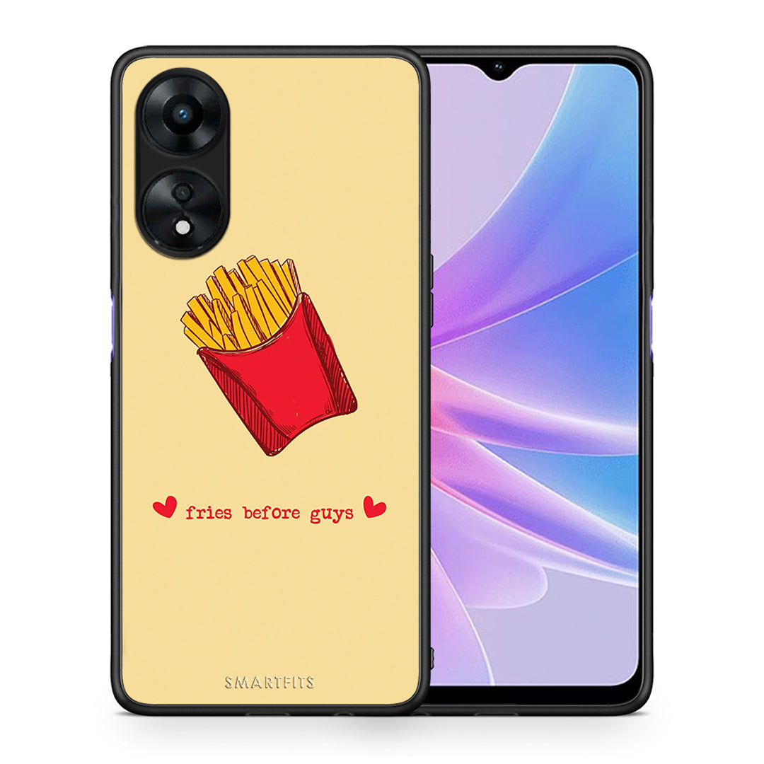 Θήκη Oppo A78 Fries Before Guys από τη Smartfits με σχέδιο στο πίσω μέρος και μαύρο περίβλημα | Oppo A78 Fries Before Guys Case with Colorful Back and Black Bezels