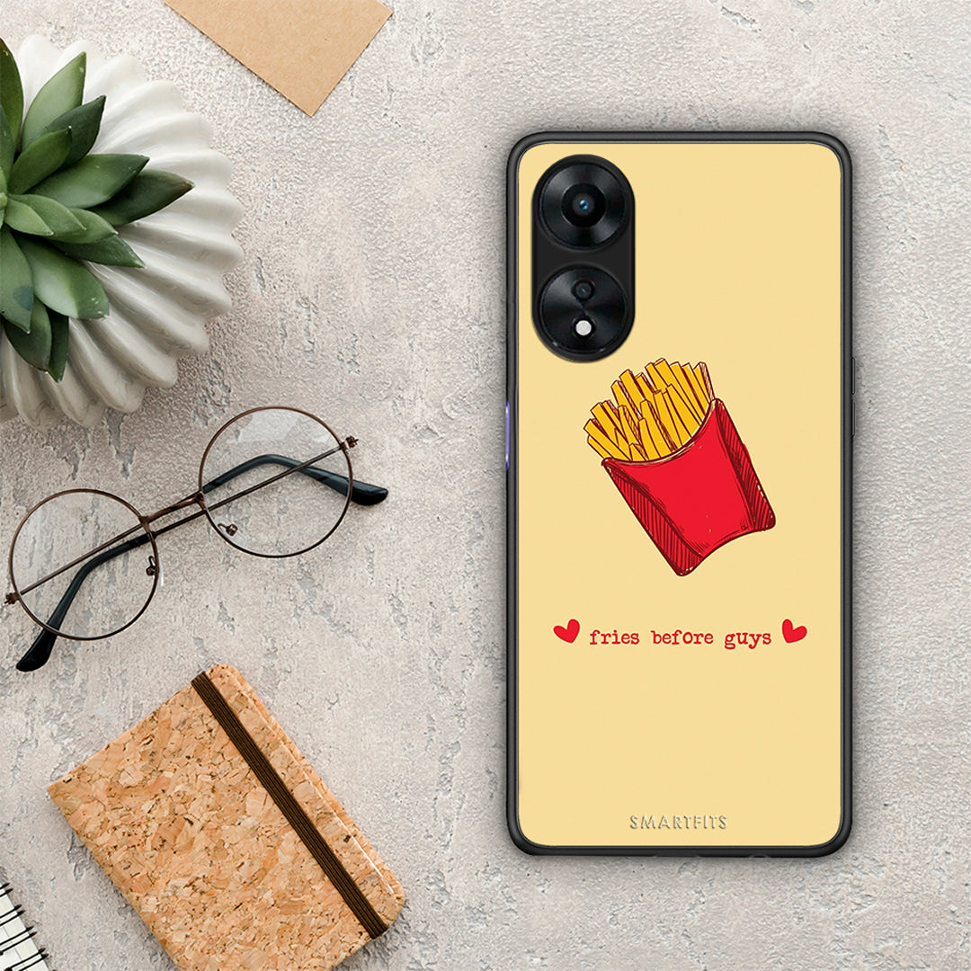 Θήκη Oppo A78 Fries Before Guys από τη Smartfits με σχέδιο στο πίσω μέρος και μαύρο περίβλημα | Oppo A78 Fries Before Guys Case with Colorful Back and Black Bezels