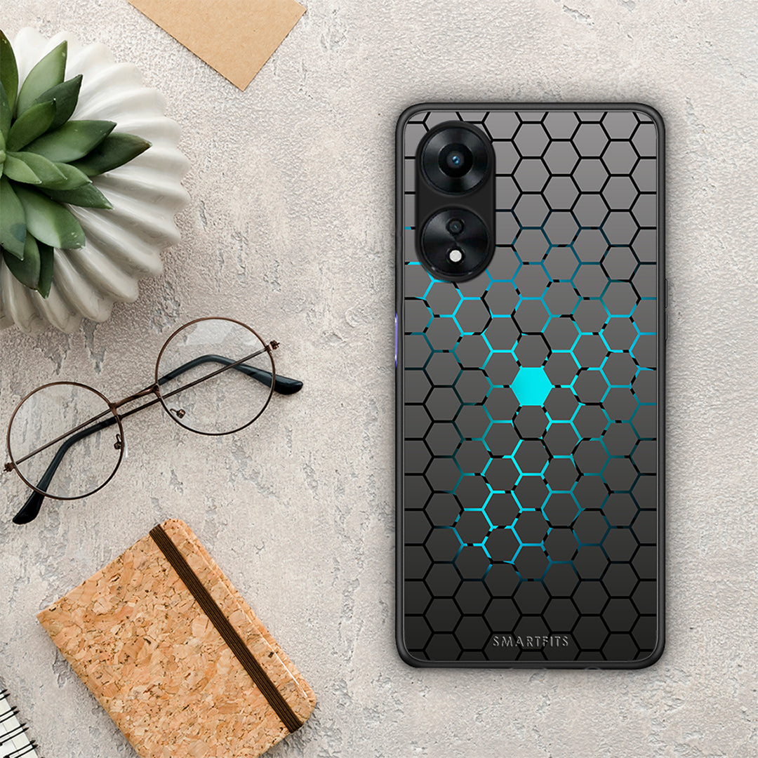 Θήκη Oppo A78 Geometric Hexagonal από τη Smartfits με σχέδιο στο πίσω μέρος και μαύρο περίβλημα | Oppo A78 Geometric Hexagonal Case with Colorful Back and Black Bezels