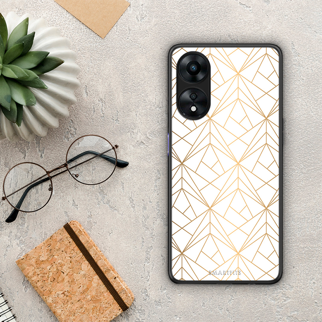 Θήκη Oppo A78 Geometric Luxury White από τη Smartfits με σχέδιο στο πίσω μέρος και μαύρο περίβλημα | Oppo A78 Geometric Luxury White Case with Colorful Back and Black Bezels