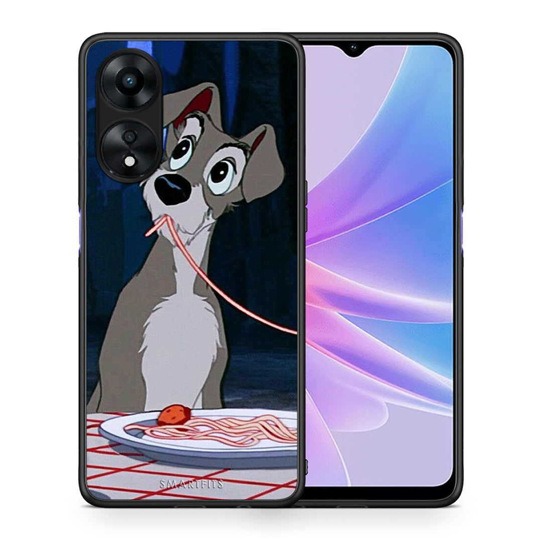 Θήκη Oppo A78 Lady And Tramp 1 από τη Smartfits με σχέδιο στο πίσω μέρος και μαύρο περίβλημα | Oppo A78 Lady And Tramp 1 Case with Colorful Back and Black Bezels