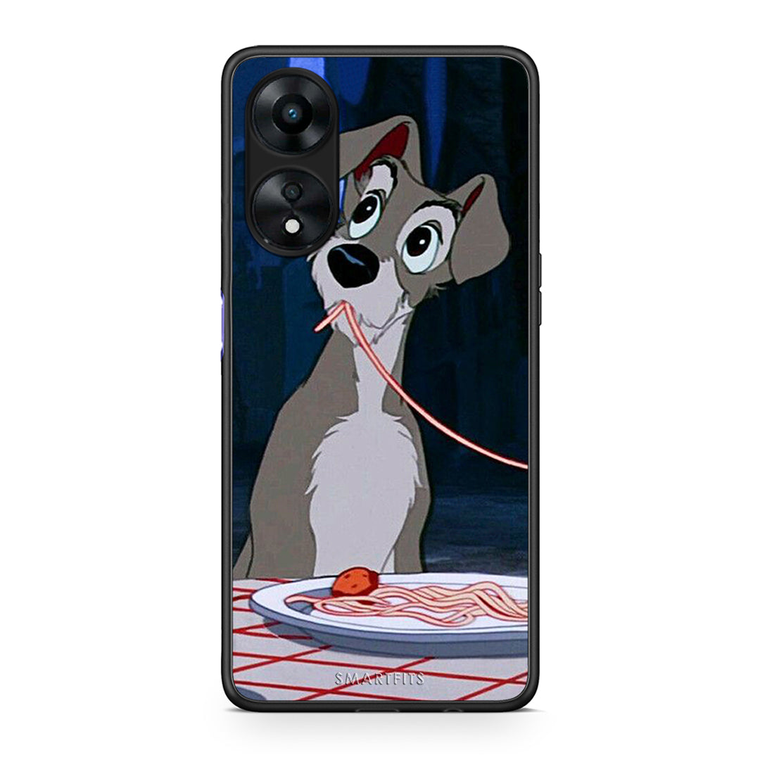 Θήκη Oppo A78 Lady And Tramp 1 από τη Smartfits με σχέδιο στο πίσω μέρος και μαύρο περίβλημα | Oppo A78 Lady And Tramp 1 Case with Colorful Back and Black Bezels