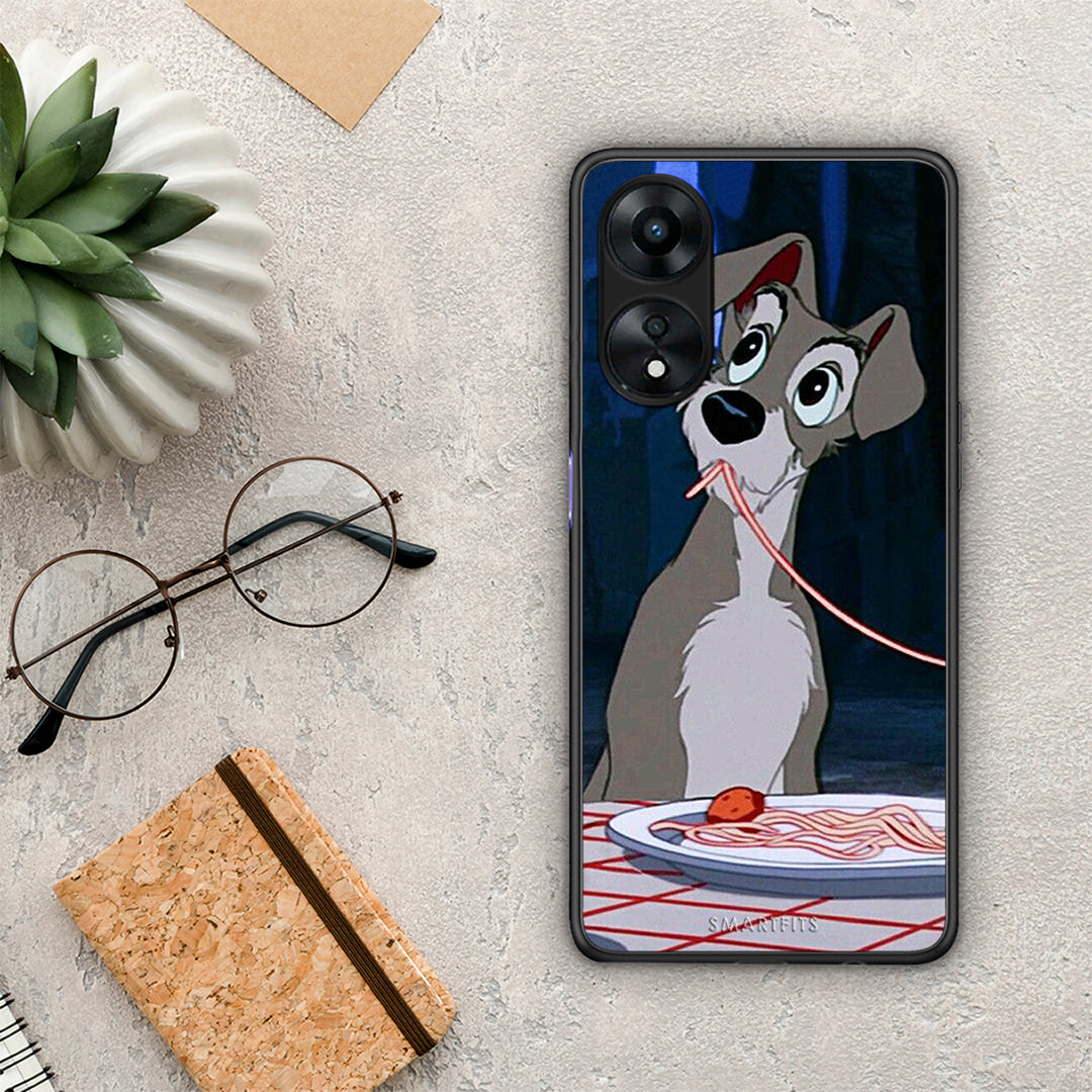 Θήκη Oppo A78 Lady And Tramp 1 από τη Smartfits με σχέδιο στο πίσω μέρος και μαύρο περίβλημα | Oppo A78 Lady And Tramp 1 Case with Colorful Back and Black Bezels