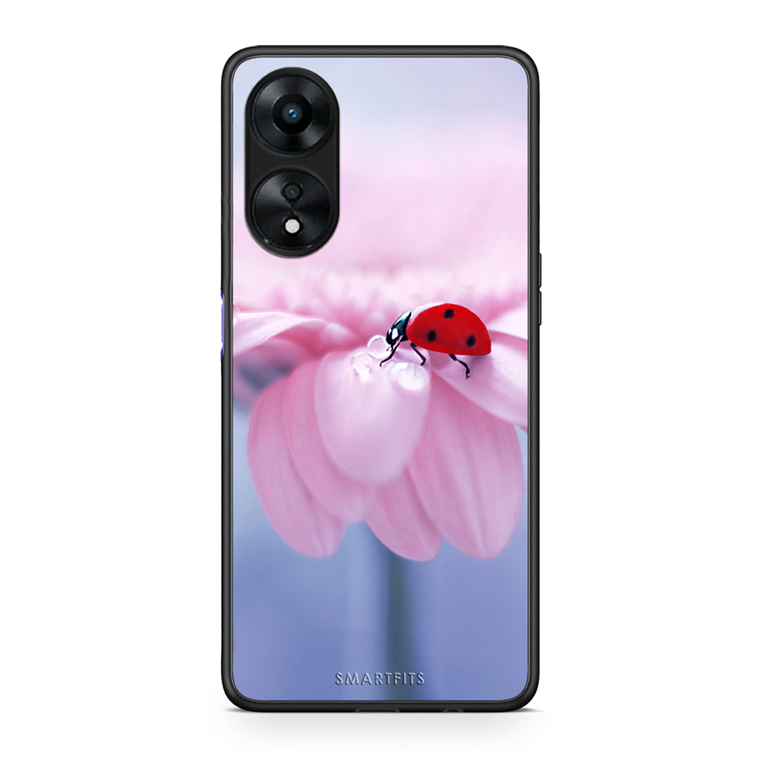 Θήκη Oppo A78 Ladybug Flower από τη Smartfits με σχέδιο στο πίσω μέρος και μαύρο περίβλημα | Oppo A78 Ladybug Flower Case with Colorful Back and Black Bezels