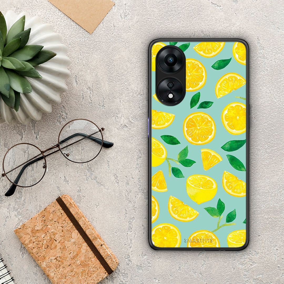 Θήκη Oppo A78 Lemons από τη Smartfits με σχέδιο στο πίσω μέρος και μαύρο περίβλημα | Oppo A78 Lemons Case with Colorful Back and Black Bezels