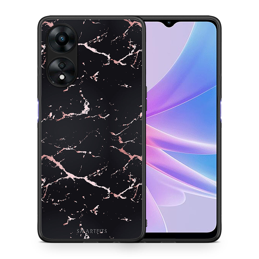 Θήκη Oppo A78 Marble Black Rosegold από τη Smartfits με σχέδιο στο πίσω μέρος και μαύρο περίβλημα | Oppo A78 Marble Black Rosegold Case with Colorful Back and Black Bezels