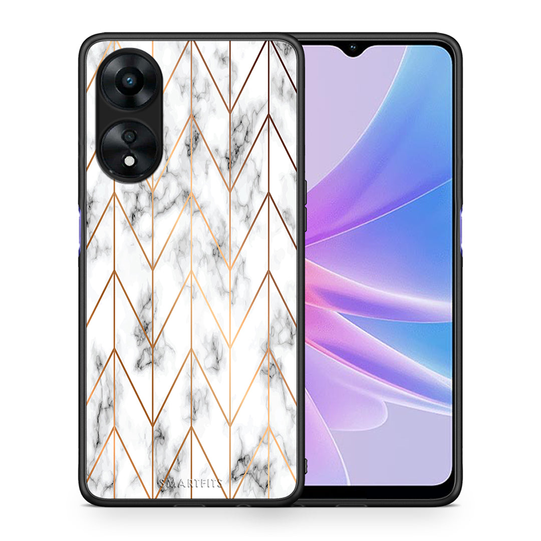 Θήκη Oppo A78 Marble Gold Geometric από τη Smartfits με σχέδιο στο πίσω μέρος και μαύρο περίβλημα | Oppo A78 Marble Gold Geometric Case with Colorful Back and Black Bezels