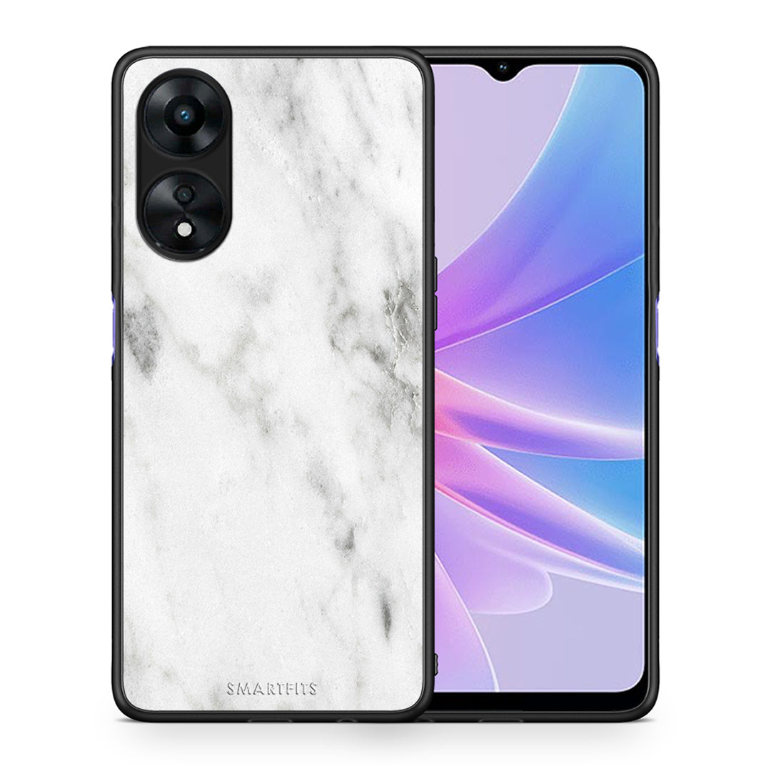 Θήκη Oppo A78 Marble White από τη Smartfits με σχέδιο στο πίσω μέρος και μαύρο περίβλημα | Oppo A78 Marble White Case with Colorful Back and Black Bezels