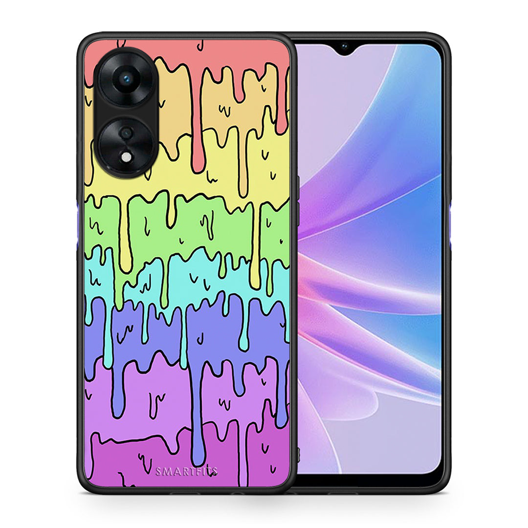 Θήκη Oppo A78 Melting Rainbow από τη Smartfits με σχέδιο στο πίσω μέρος και μαύρο περίβλημα | Oppo A78 Melting Rainbow Case with Colorful Back and Black Bezels