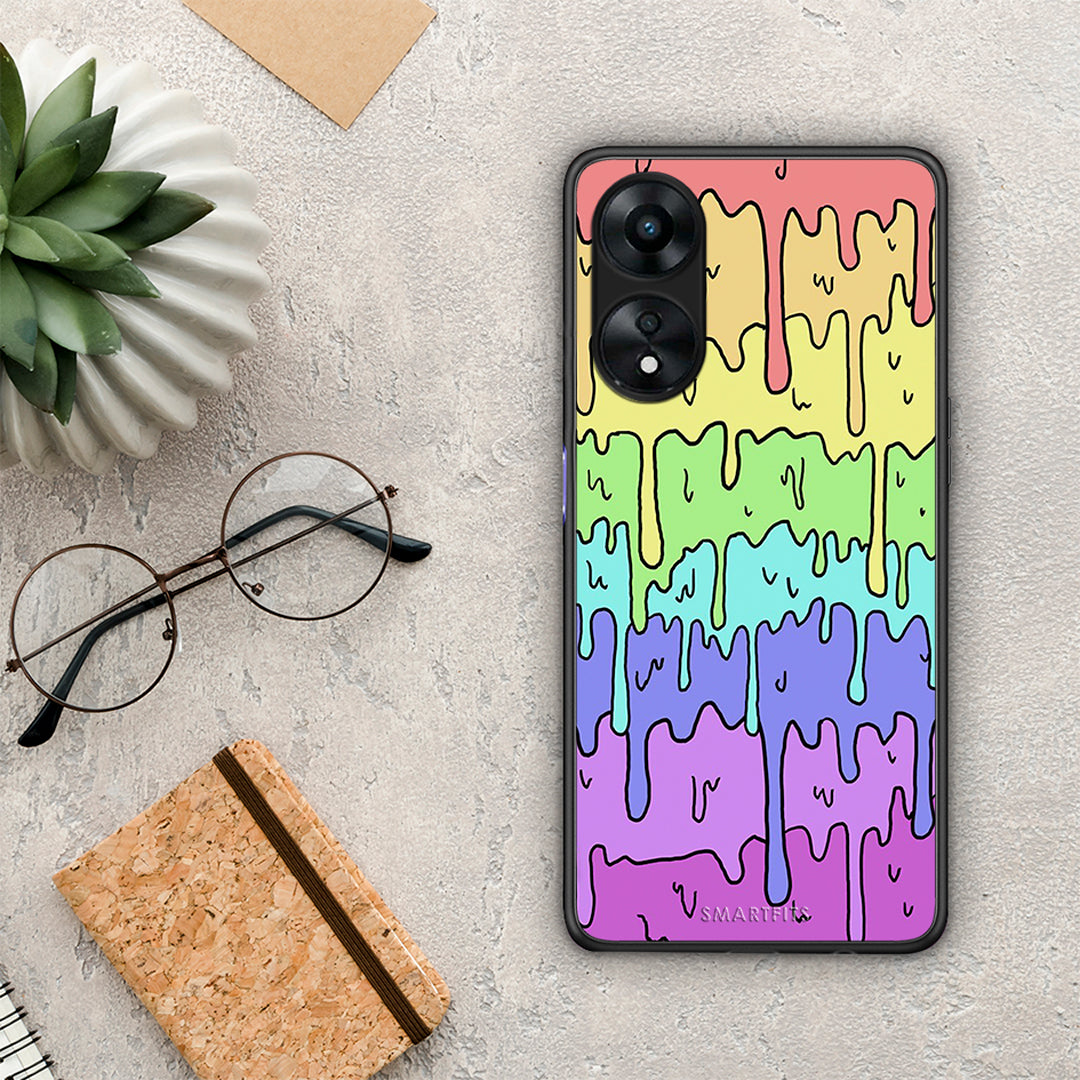 Θήκη Oppo A78 Melting Rainbow από τη Smartfits με σχέδιο στο πίσω μέρος και μαύρο περίβλημα | Oppo A78 Melting Rainbow Case with Colorful Back and Black Bezels