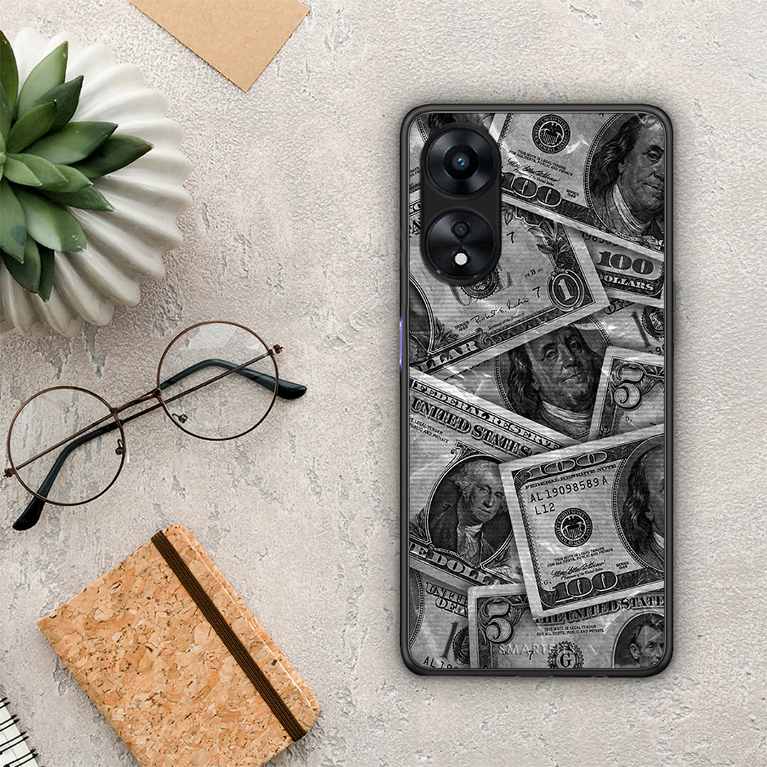 Θήκη Oppo A78 Money Dollars από τη Smartfits με σχέδιο στο πίσω μέρος και μαύρο περίβλημα | Oppo A78 Money Dollars Case with Colorful Back and Black Bezels