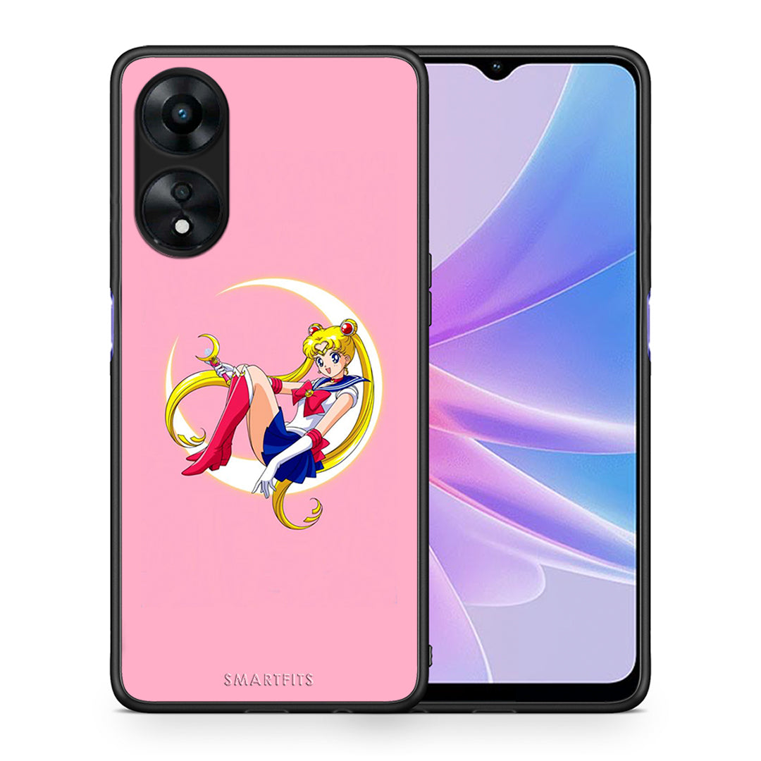 Θήκη Oppo A78 Moon Girl από τη Smartfits με σχέδιο στο πίσω μέρος και μαύρο περίβλημα | Oppo A78 Moon Girl Case with Colorful Back and Black Bezels